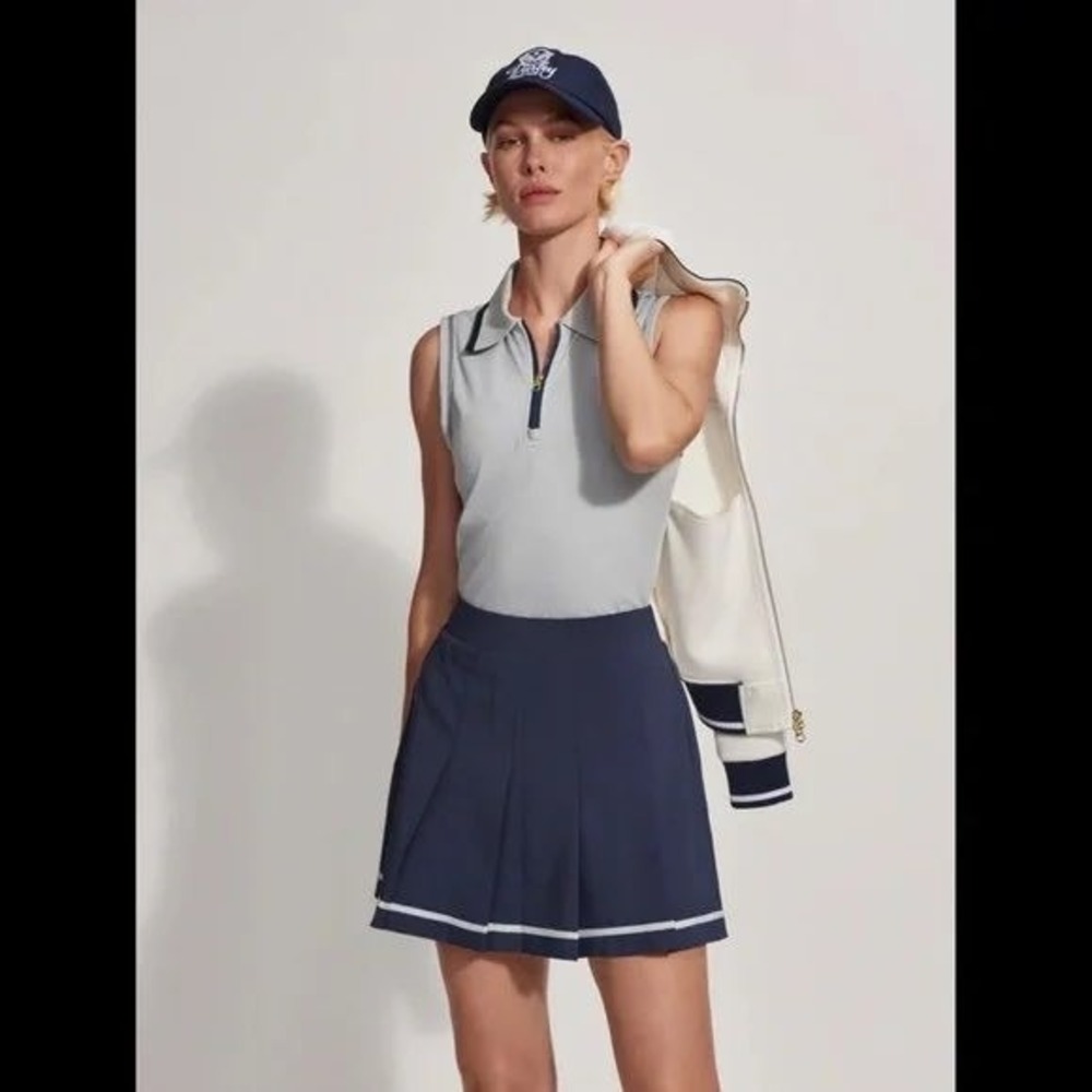 Varley Cammie Performance Tank Pearl‎ Blue Sleeveless Zip Polo Top XS NEW